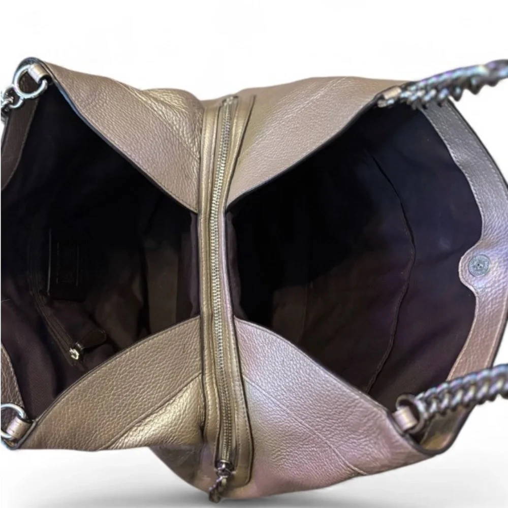 Coach Lexy Leather Shoulder Bag with Chain in Metallic Champagne